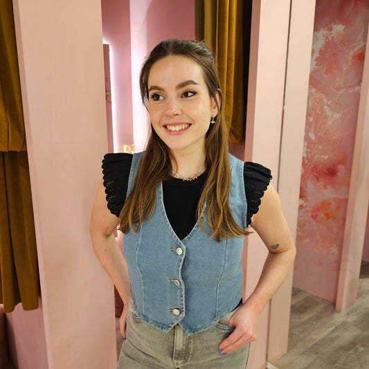 Denim gilet 8420 Blauw