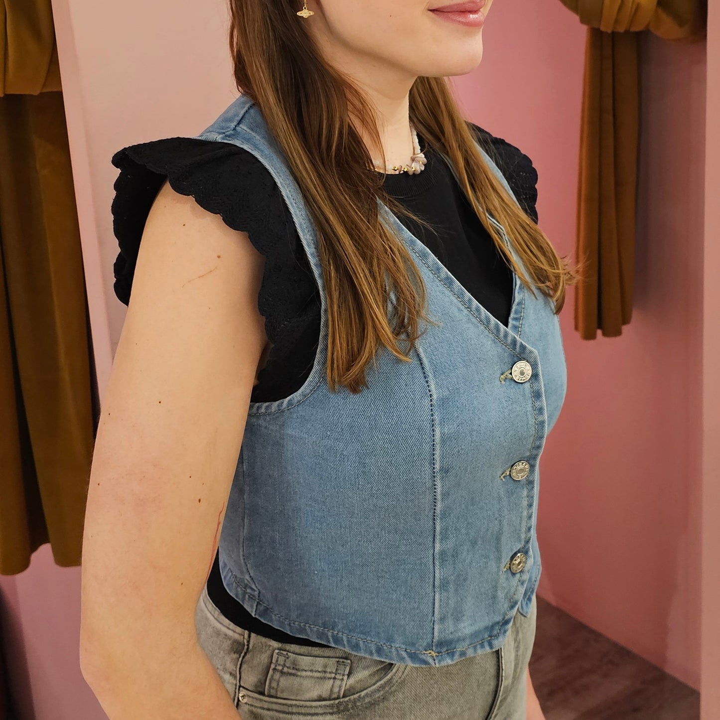 Denim gilet 8420 Blauw
