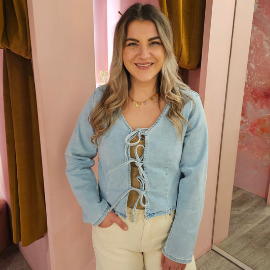 Denim strikblouse 3106 Blauw