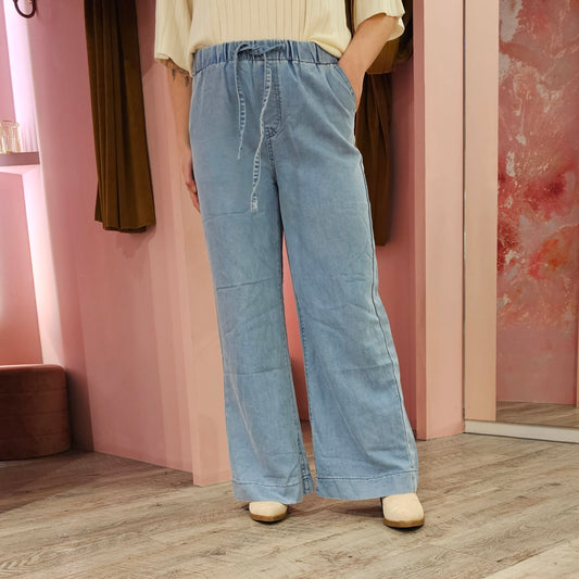 Wide leg denim elastiek 656 Blauw