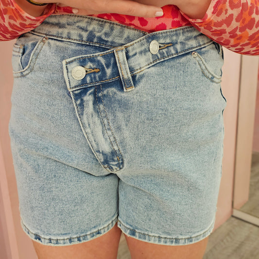 Denimshort met overslag 8027 Blauw