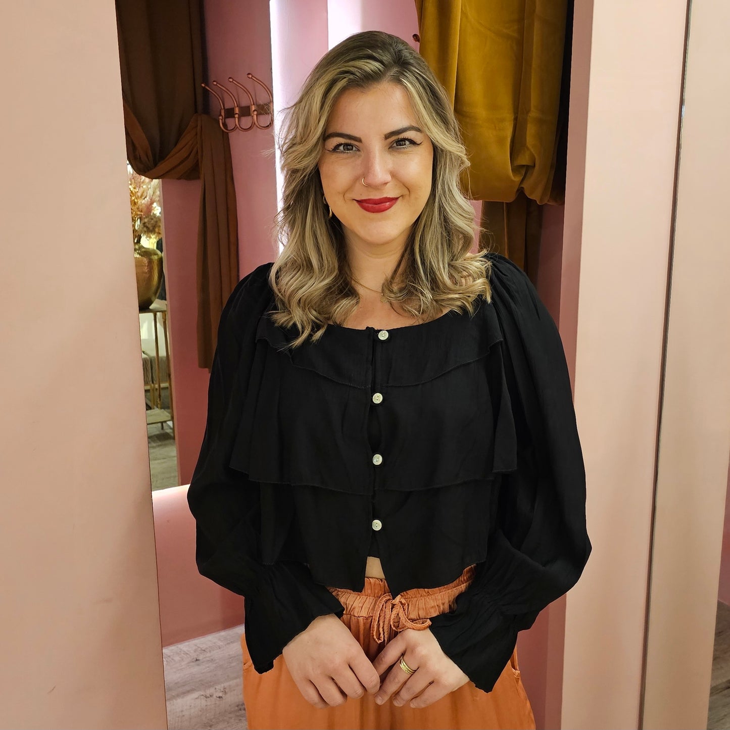 Volant blouse 21959 zwart
