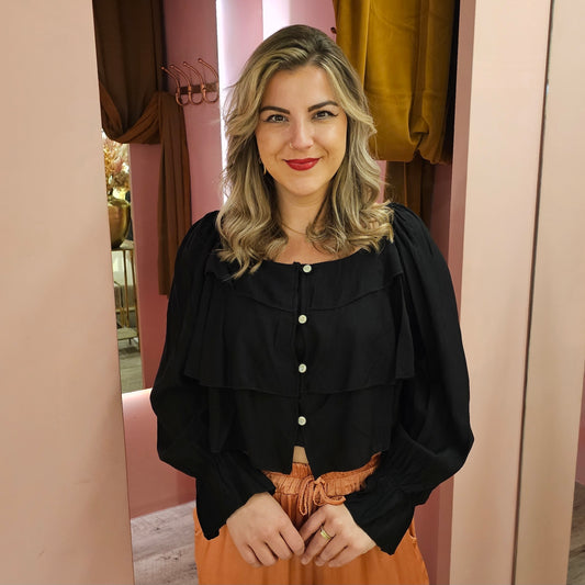 Volant blouse 21959 zwart