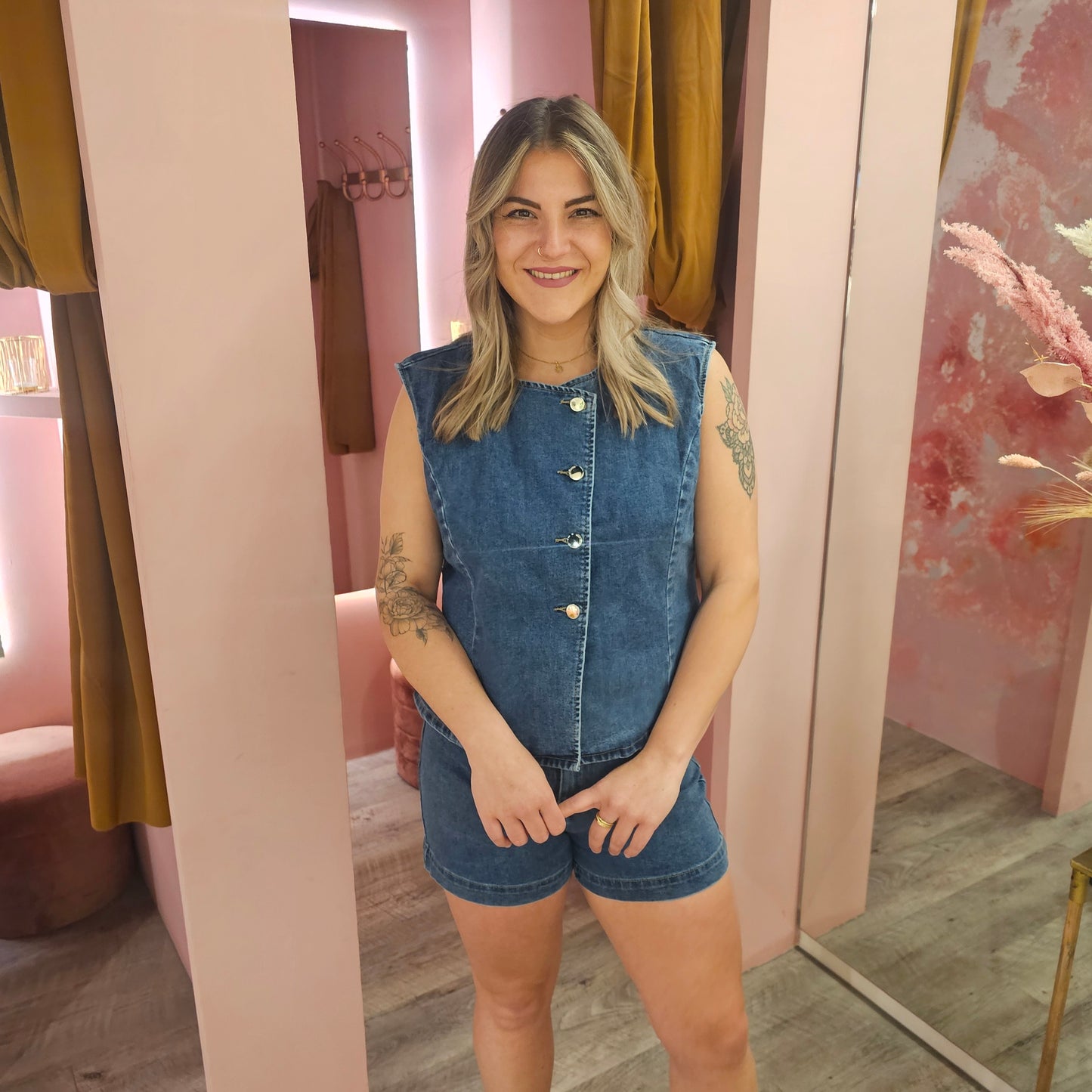 Denim short stretch 00222 Blauw