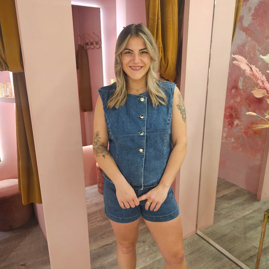 Denim short stretch 00222 Blauw