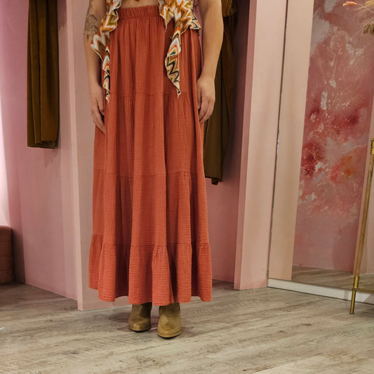 Mousseline maxi rok 22567 Terracotta