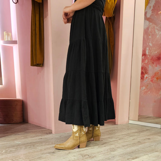Mousseline maxi rok 22567 zwart
