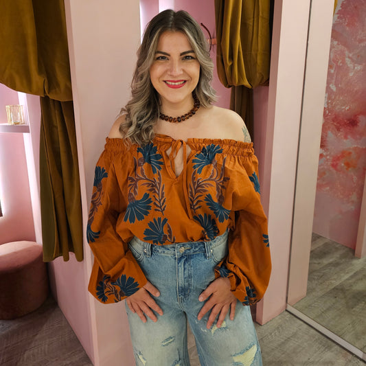 Puffy flower blouse 51891 Terracotta