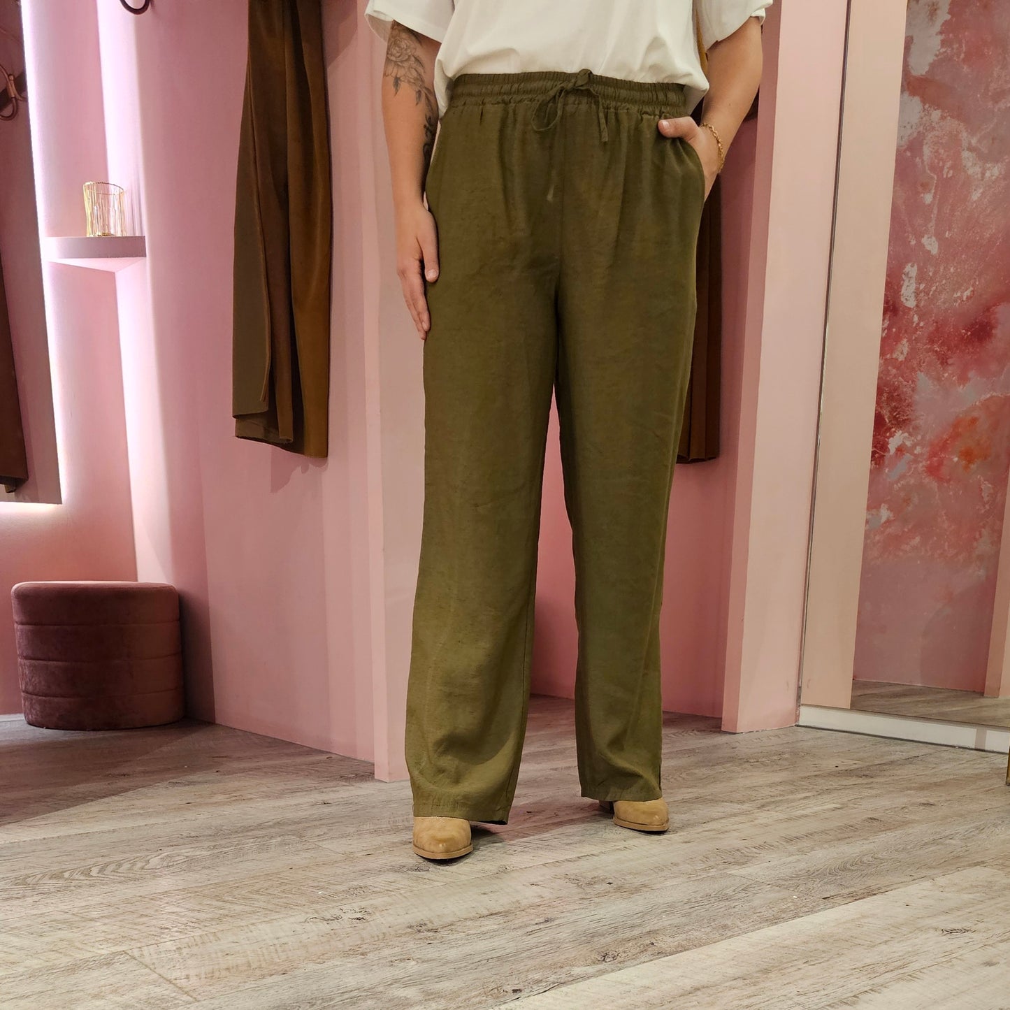 Wide leg linnen 821804 Olijf