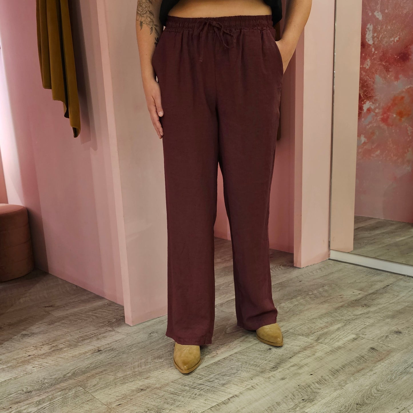 Wide leg linnen 821804 Burgundy