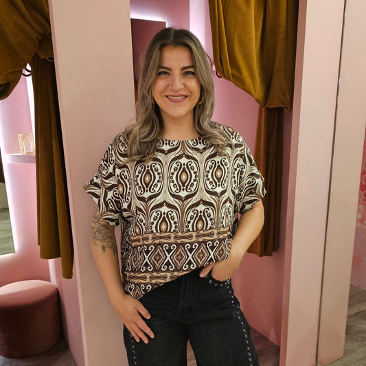 Oversized printblouse 63023 Bruin