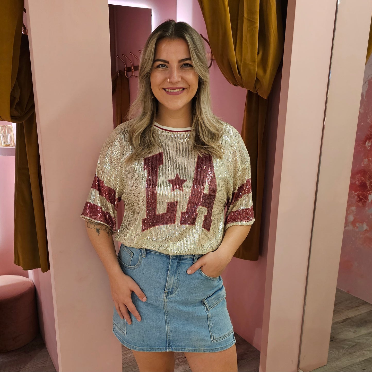 Pailletten LA shirt 21160-1 Bordeaux