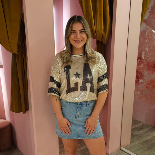 Pailletten LA shirt 21160-1 Zwart