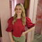 Strik top pofmouw 7662 Bordeaux