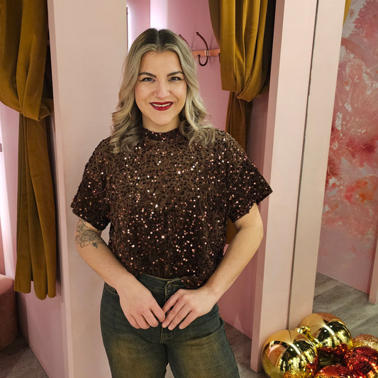 Velvet sequin shirt 230074 Bruin