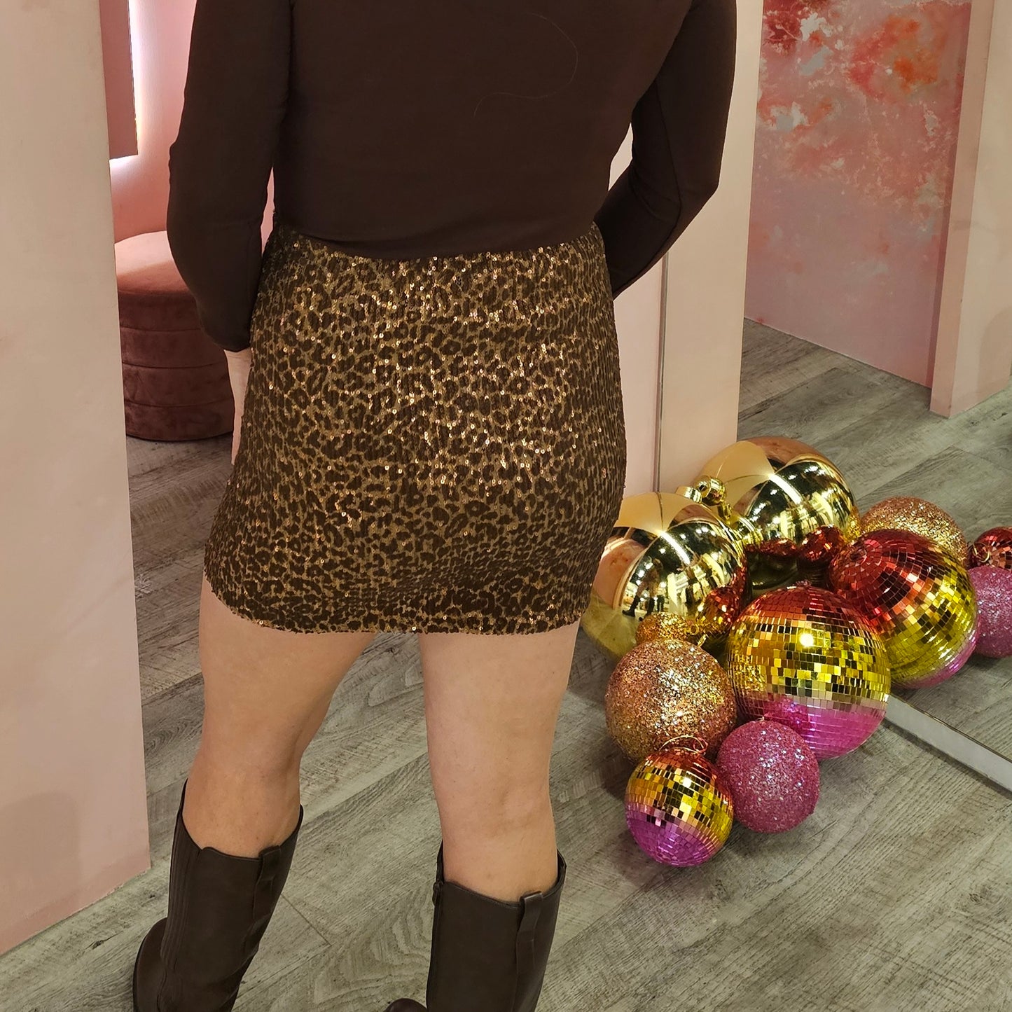 Leopard glitter skirt 5601 Bruin