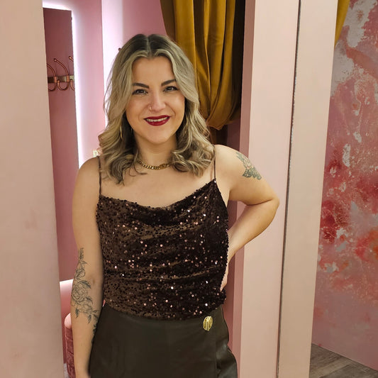 Velvet glitter top 35862 Bruin