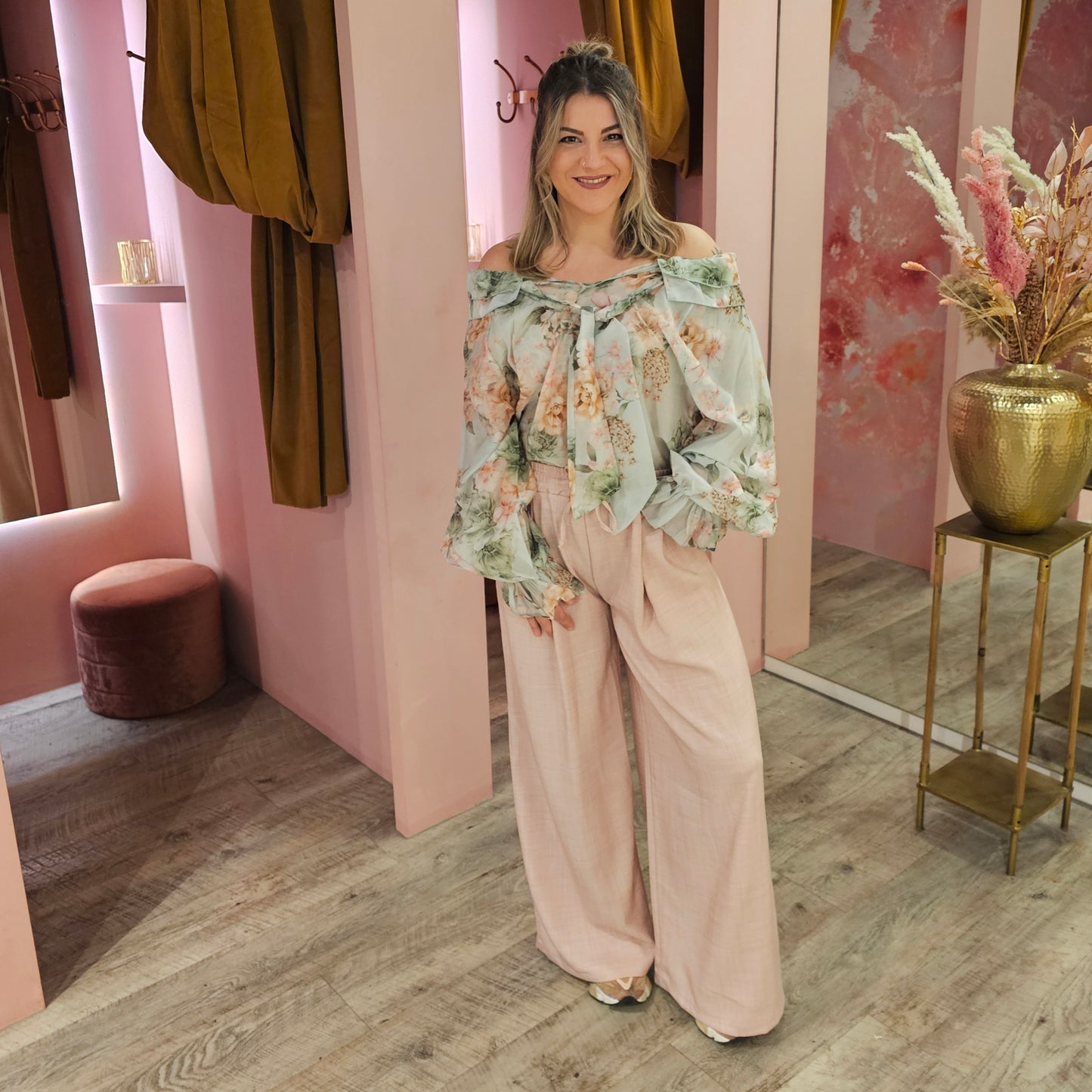 Wide leg pantalon elastiek 23955 Roze