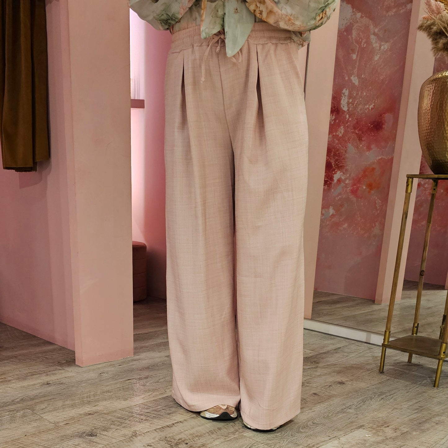 Wide leg pantalon elastiek 23955 Roze