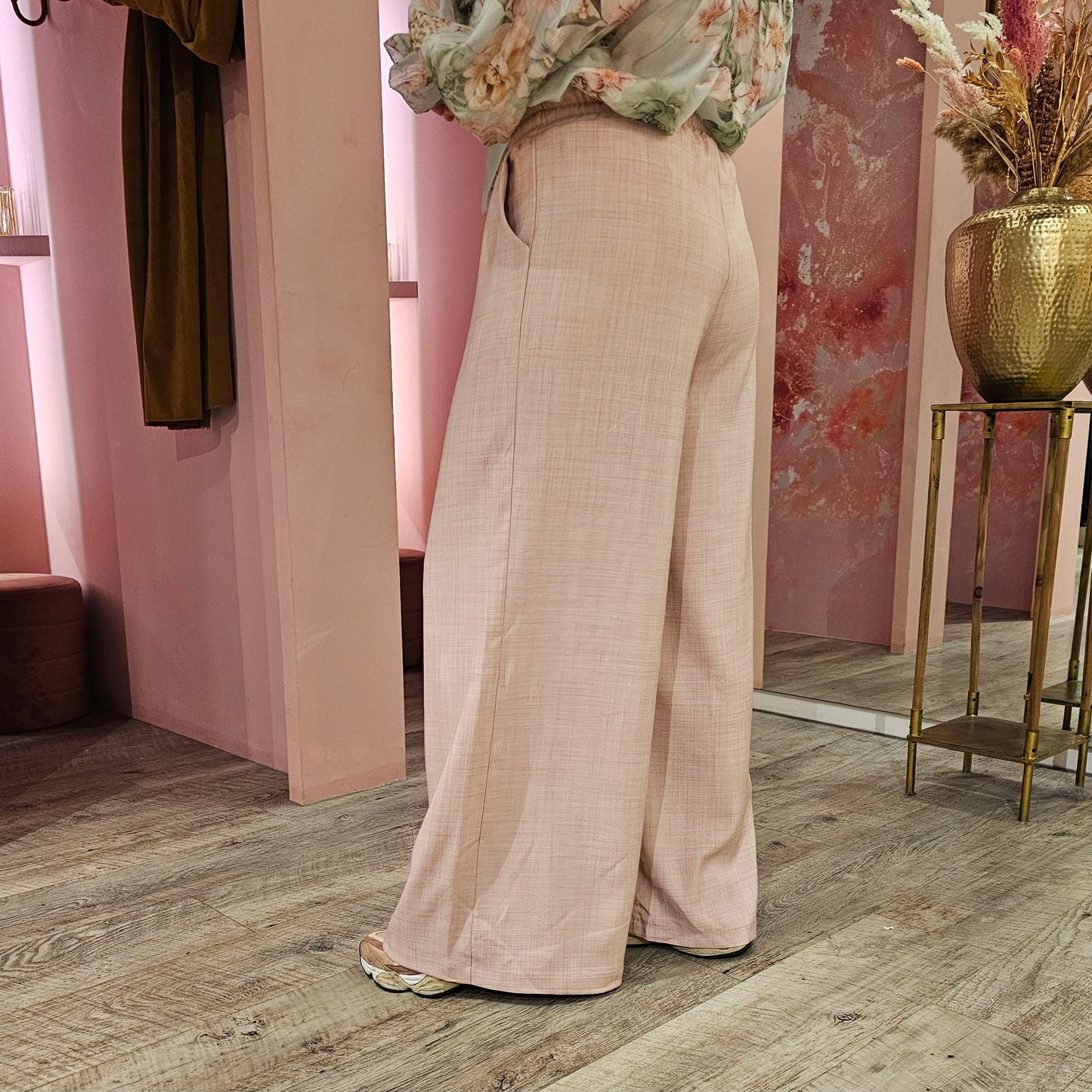 Wide leg pantalon elastiek 23955 Roze