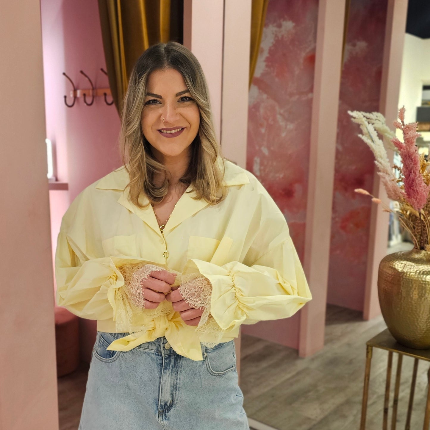 Oversized blouse kant 20799 Geel