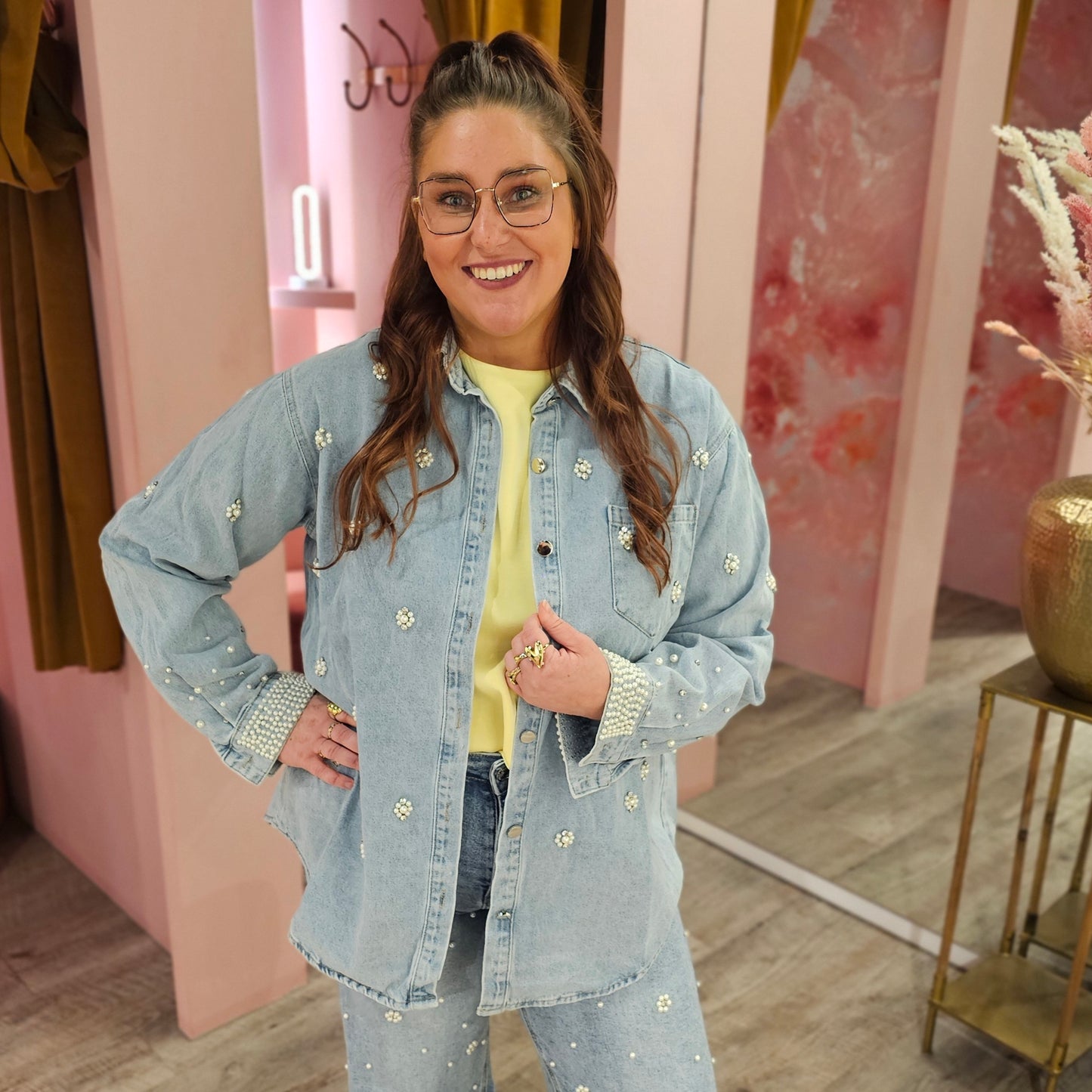 Denimblouse pearls 0039 Blauw