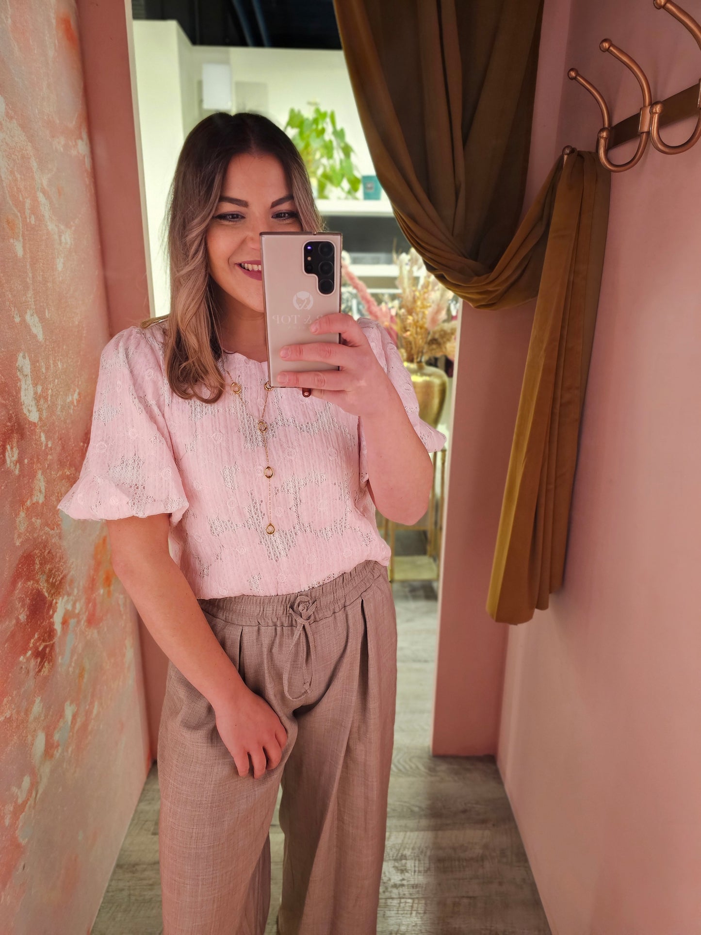 Cropblouse pofmouw 24214 Roze
