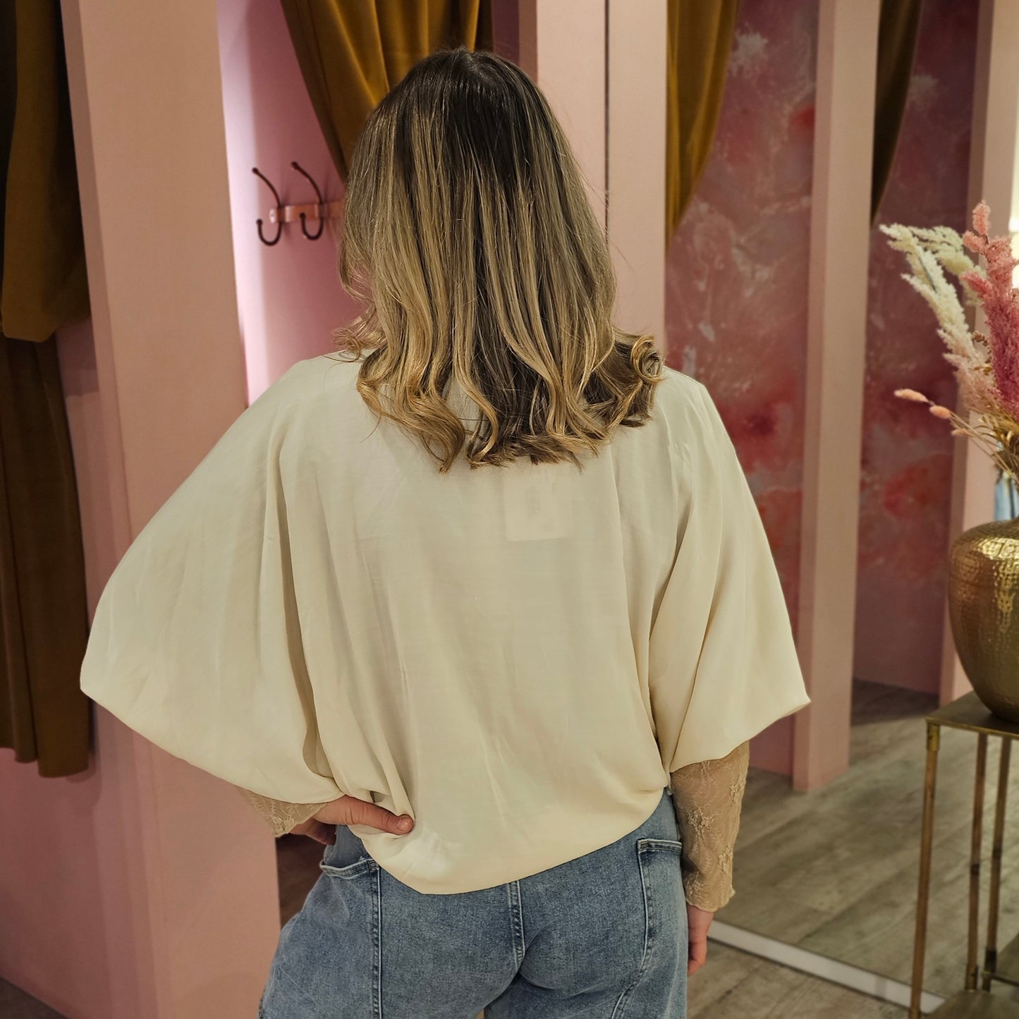 Blouse watervalhals 18227 Beige
