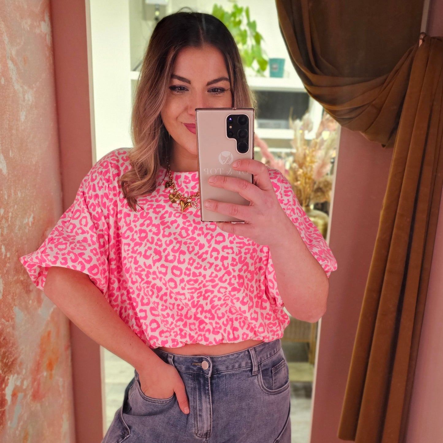Ballon shirt leopard 80615 Roze