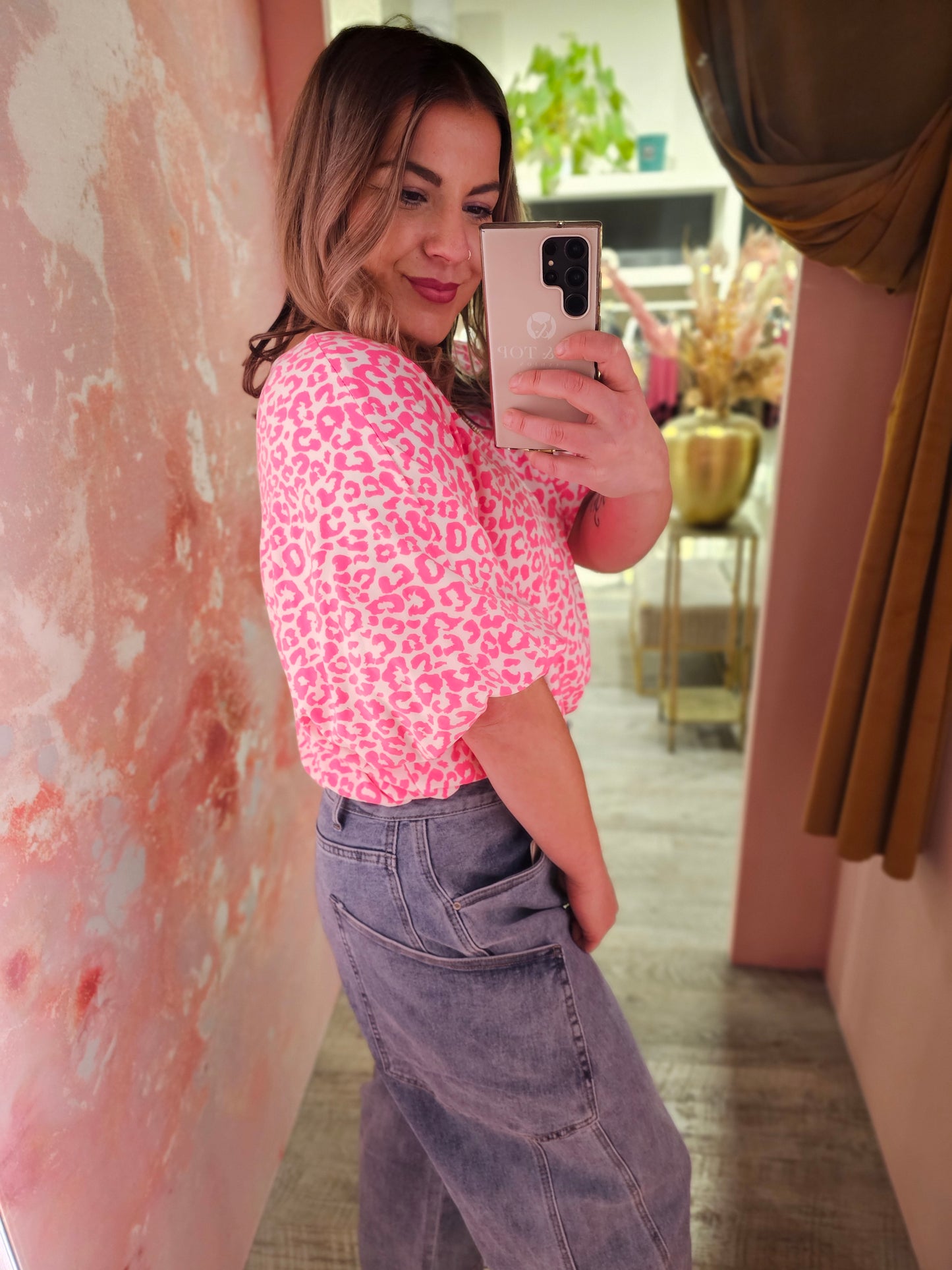 Ballon shirt leopard 80615 Roze