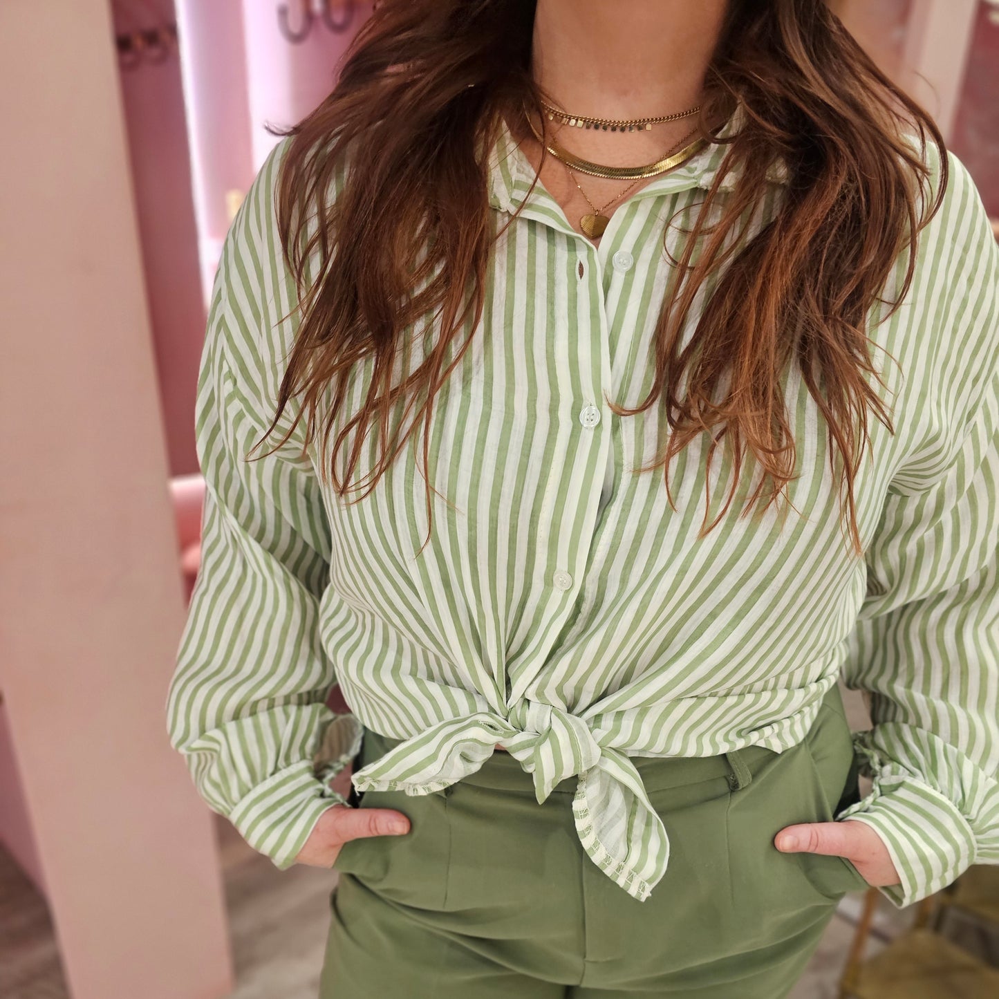 Blouse stripes 2328 Groen