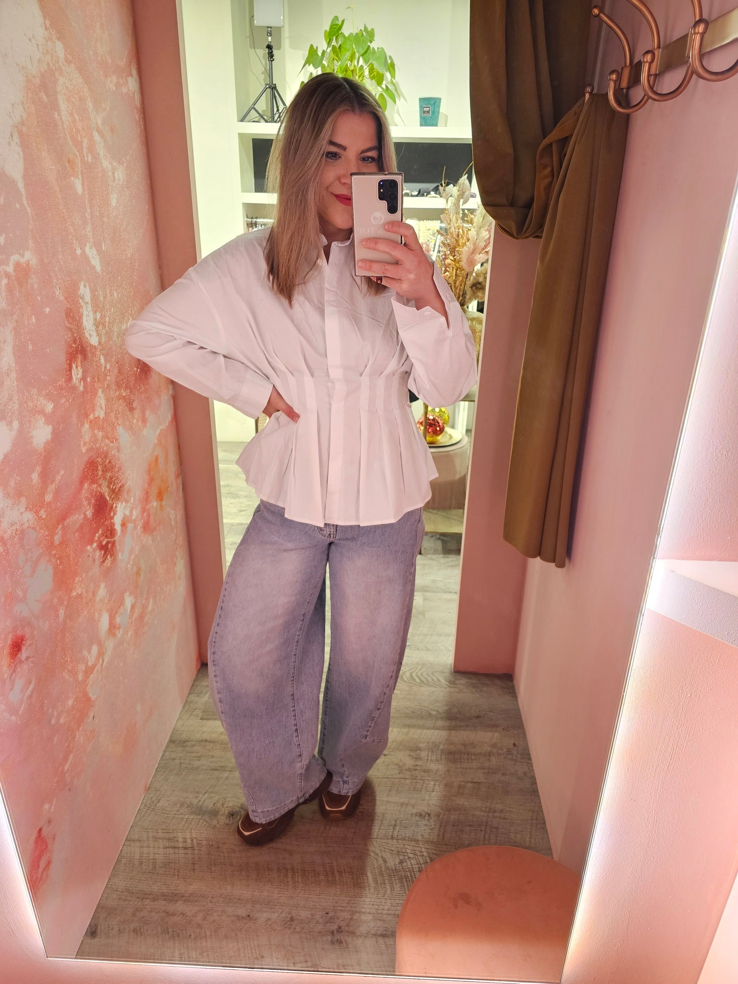 Getailleerde plooiblouse 4542 Wit