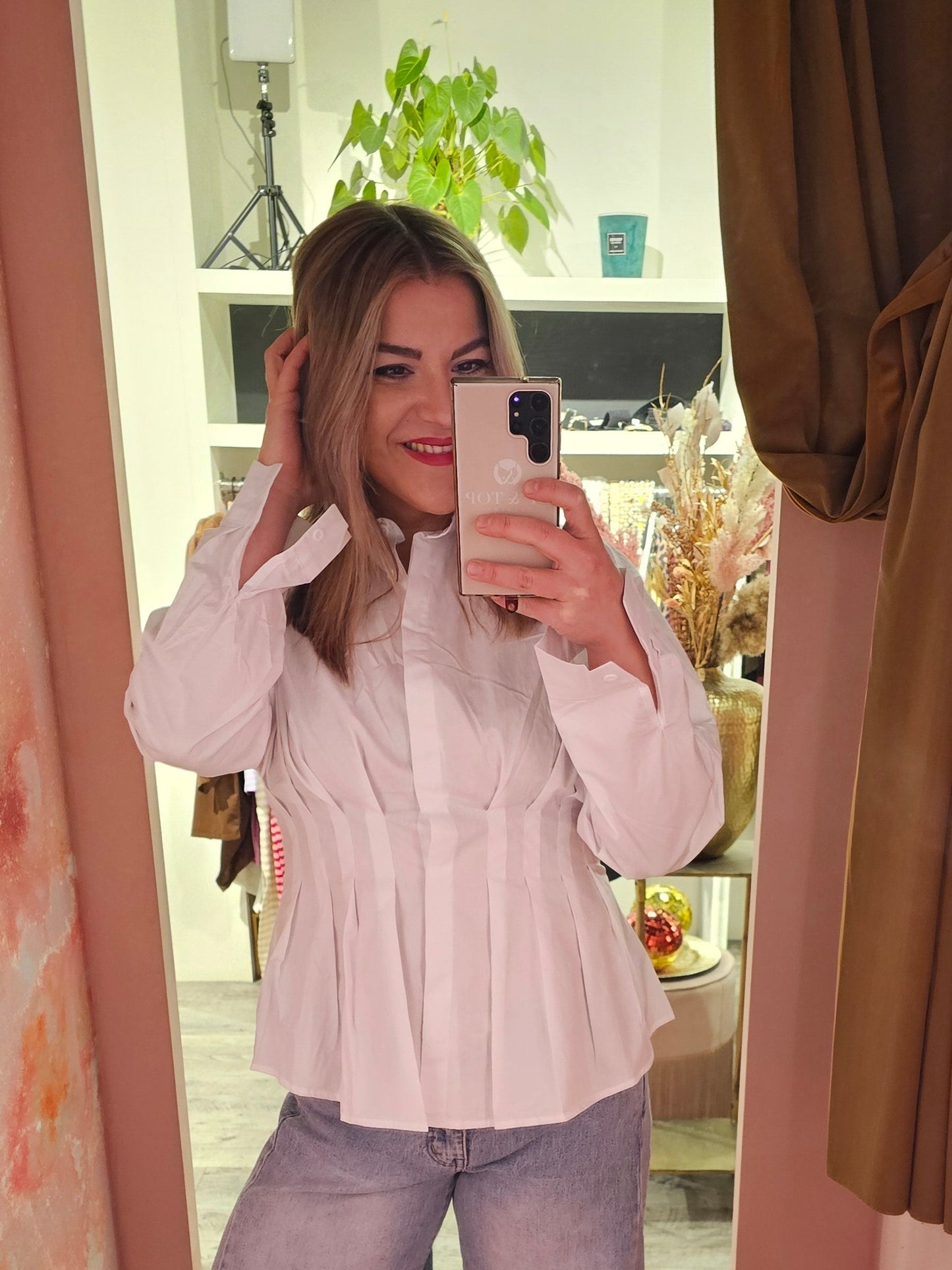 Getailleerde plooiblouse 4542 Wit