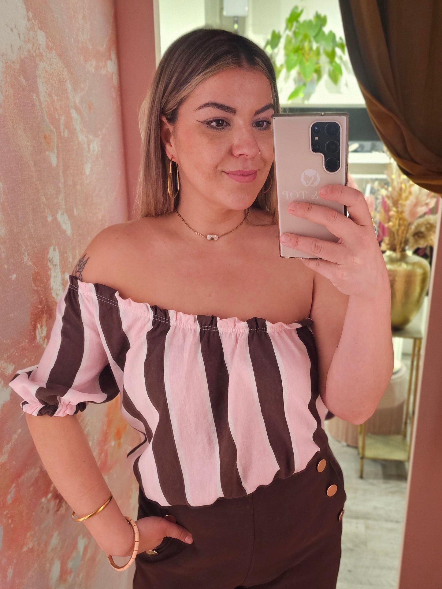 One shoulder ballontop 12256 Roze