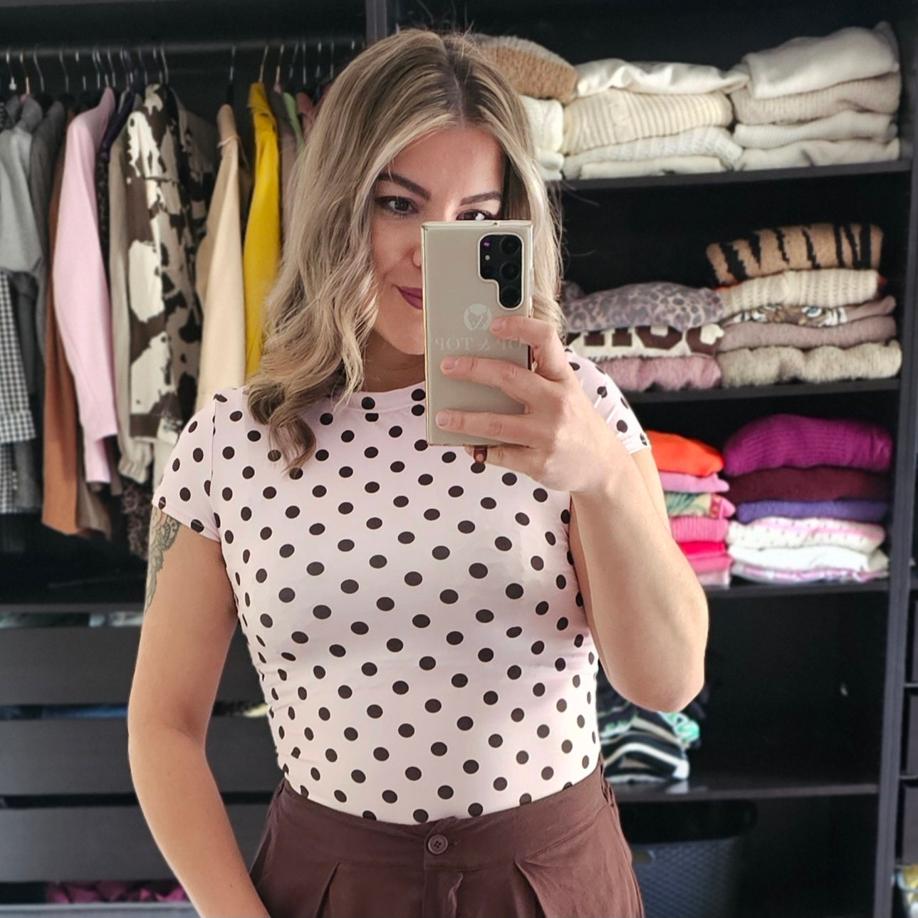 Travelshirt polkadot 61972 Roze
