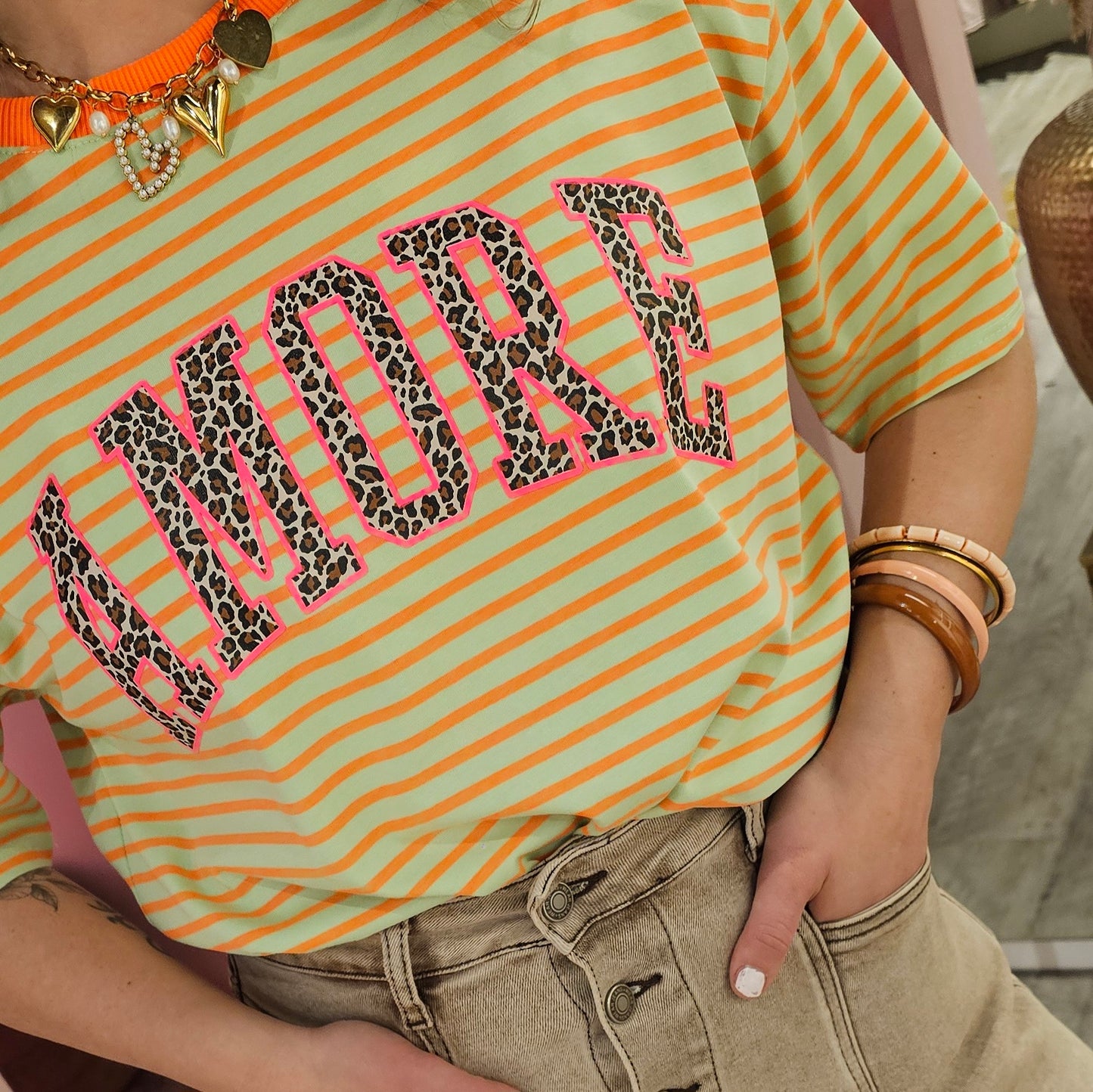 T-shirt stripes amour 00196-3 Groen