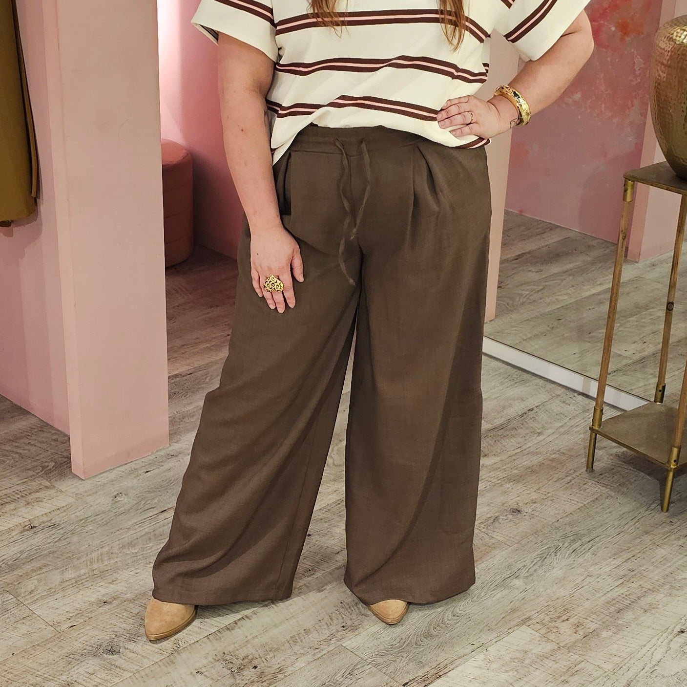 Wide leg pantalon elastiek 23955 Bruin