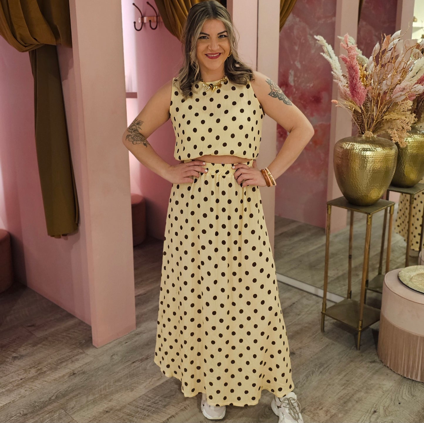 Top polkadot lurex 11496 Geel