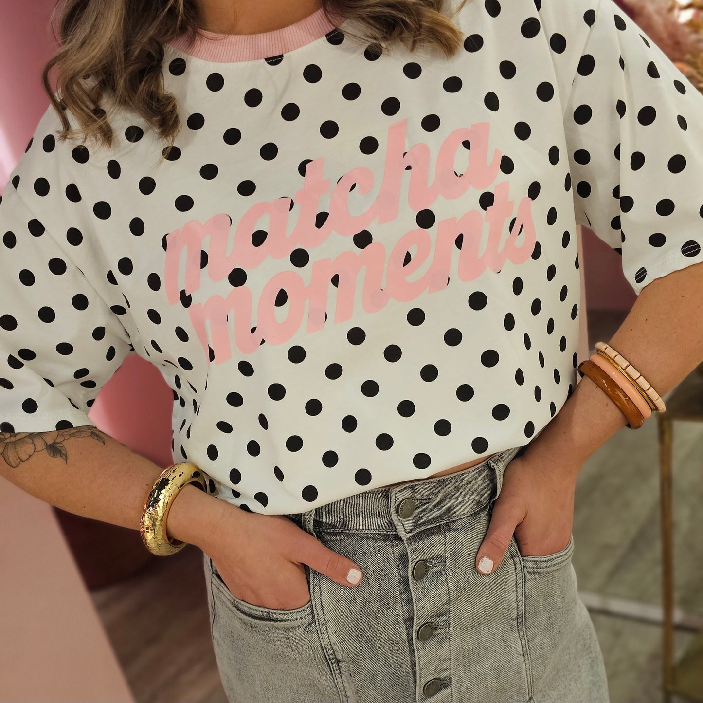 Shirt matcha dots 00196-2 wit