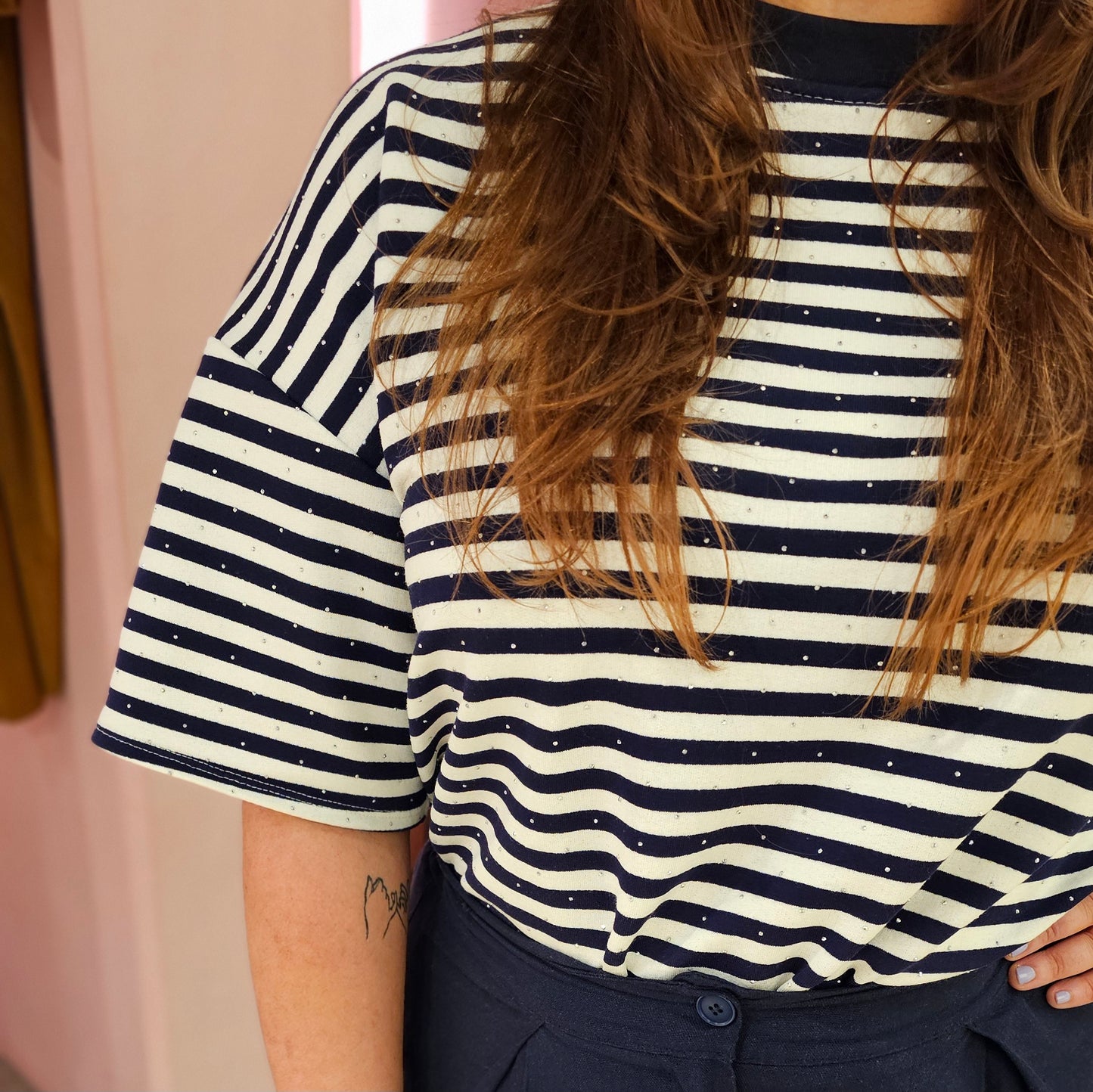 Shirt stripes strass 20620 Blauw