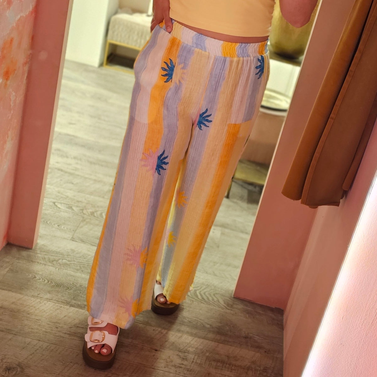 Wijde broek print 2526 Geel