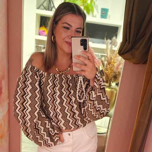 Mousseline off shoulder top 8424 Bruin