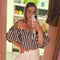 Off shoulder top stripes 1562-1 Geel
