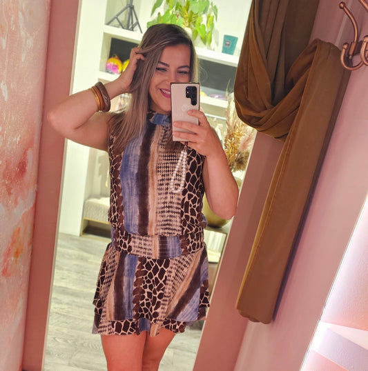 Halterjurkje animalprint 41900 Blauw