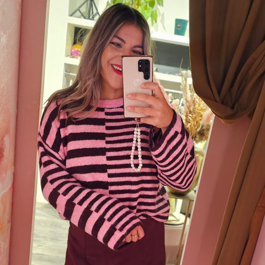 Dual stripe trui 51560 Roze
