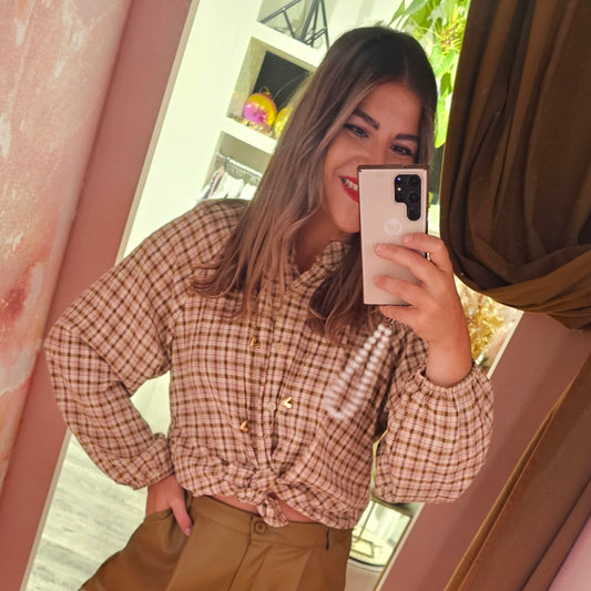 Knoopblouse ruit 855932 Mos