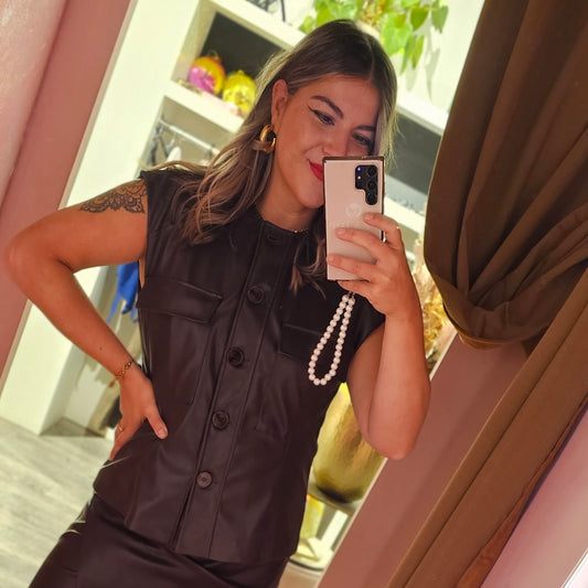 PU gilet getailleerd 17661 Bruin