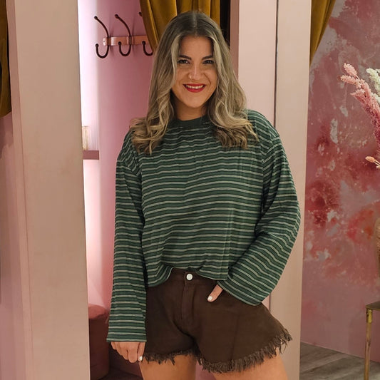 Oversized longsleeve gestreept 3309 Groen