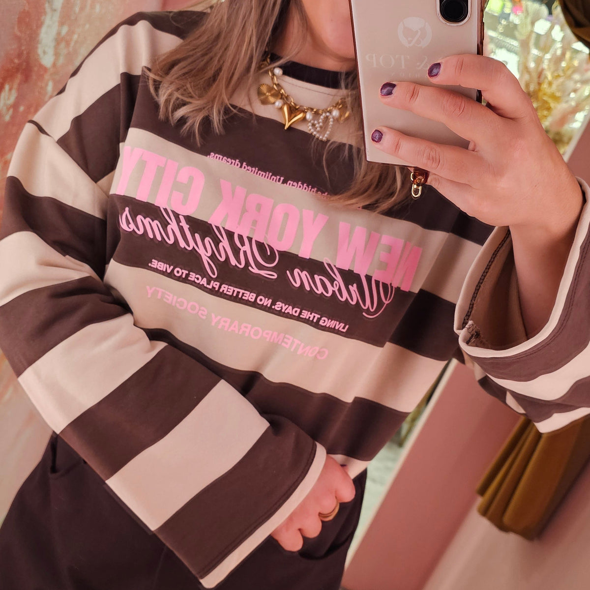 Longsleeve stripes New York 1759 Bruin