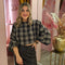 Geruite blouse pofmouw 7349 Bruin